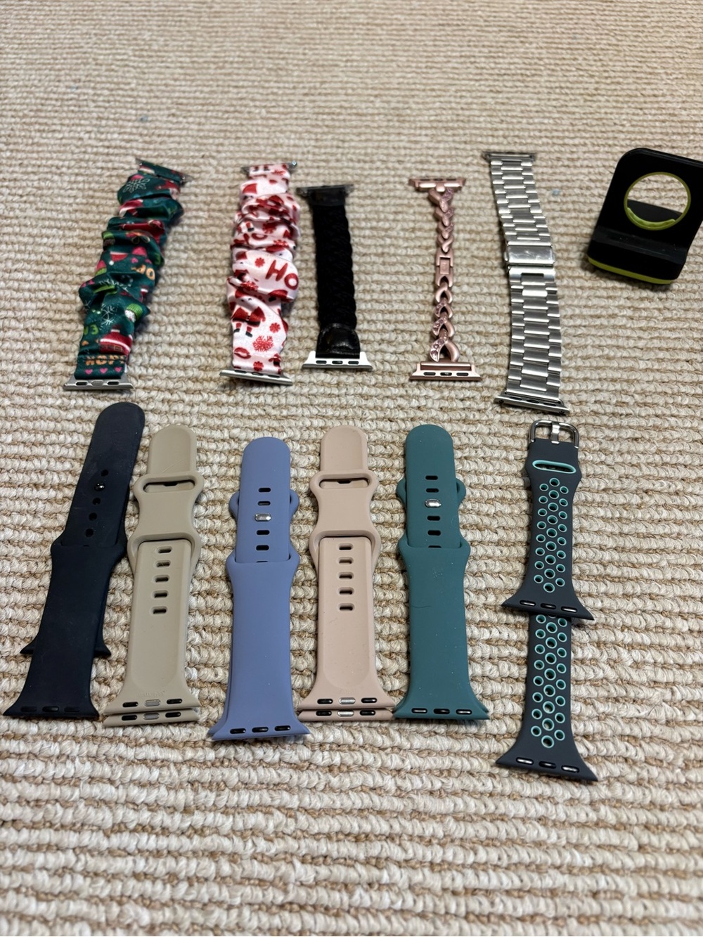 Assorted Apple Watch Bands Bundle and Charger Holder - 12 pieces
